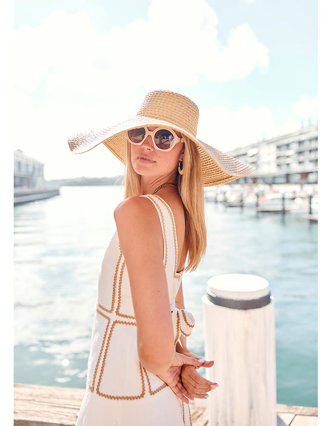 Marlin Raffia Trim Dress Ivory