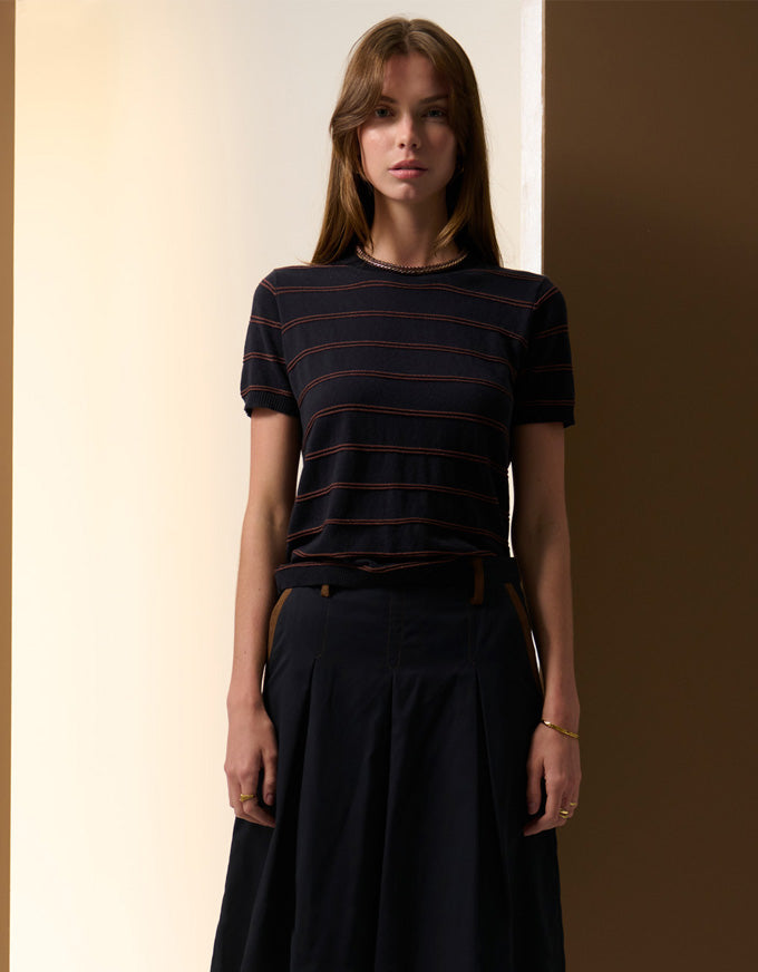 Sable Knit Tee Stripe Ink/Choc