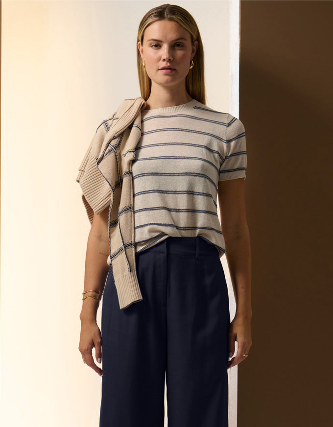 Sable Knit Tee Stripe Pebble/Blue