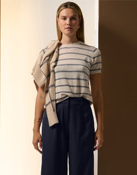 Sable Knit Tee Stripe Pebble/Blue