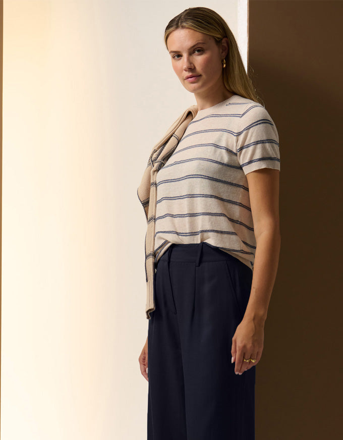Sable Knit Tee Stripe Pebble/Blue