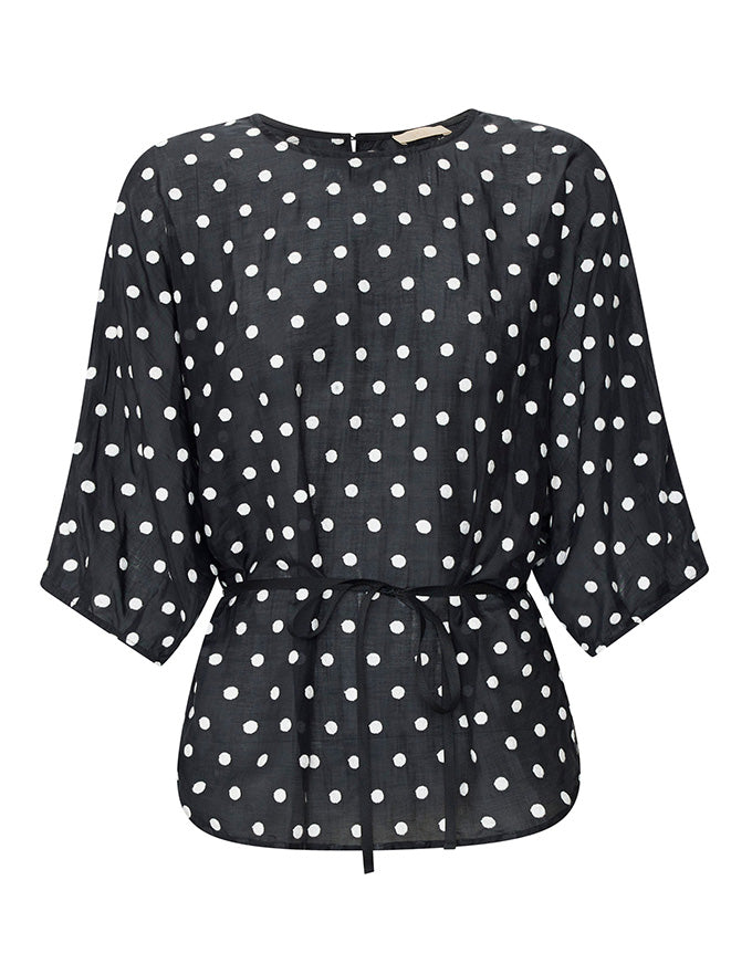 Clove Embroidered Top Black/Pebble