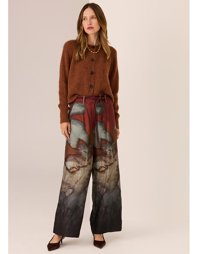 POL Chocolate brown cropped cardigan, soft knit, long sleeves, front button closure