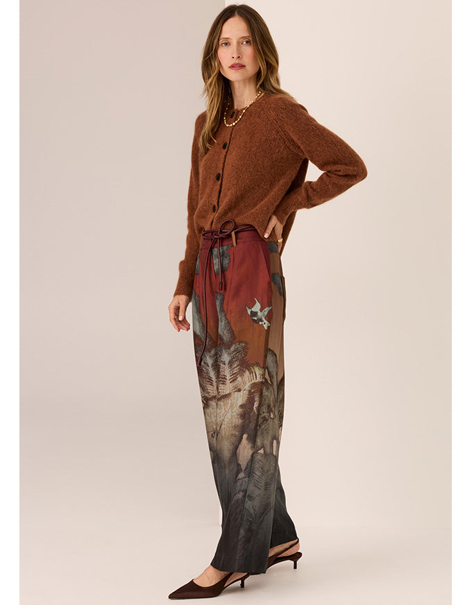 POL Chocolate brown cropped cardigan, soft knit, long sleeves, front button closure