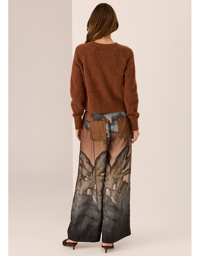 POL Chocolate brown cropped cardigan, soft knit, long sleeves, front button closure