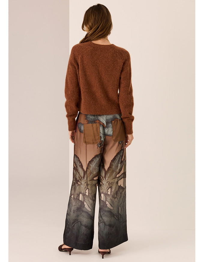 POL Chocolate brown cropped cardigan, soft knit, long sleeves, front button closure