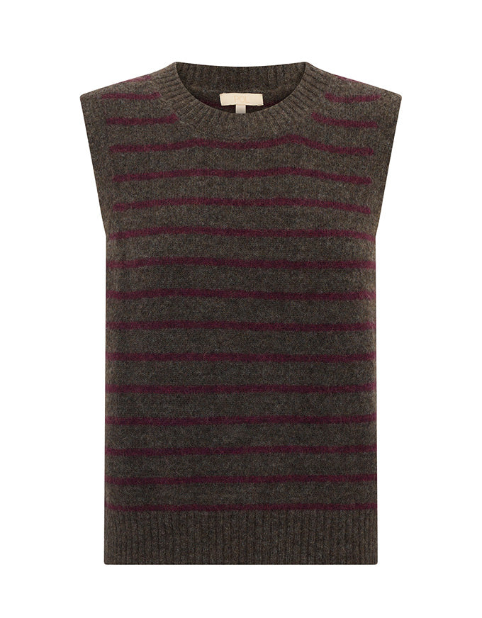 Carmel Stripe Vest Choc/Merlot