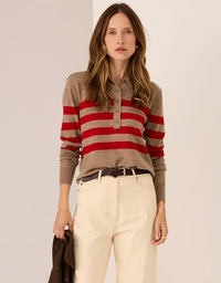 Meira Stripe Polo Knit Cedar/Red