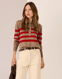 Meira Stripe Polo Knit Cedar/Red