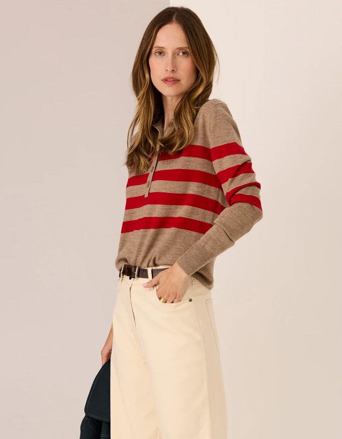 Meira Stripe Polo Knit Cedar/Red