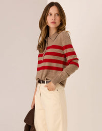 Meira Stripe Polo Knit Cedar/Red