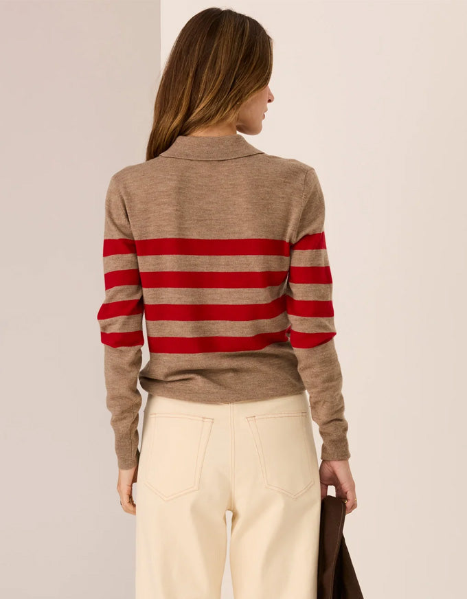 Meira Stripe Polo Knit Cedar/Red