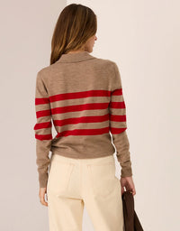 Meira Stripe Polo Knit Cedar/Red