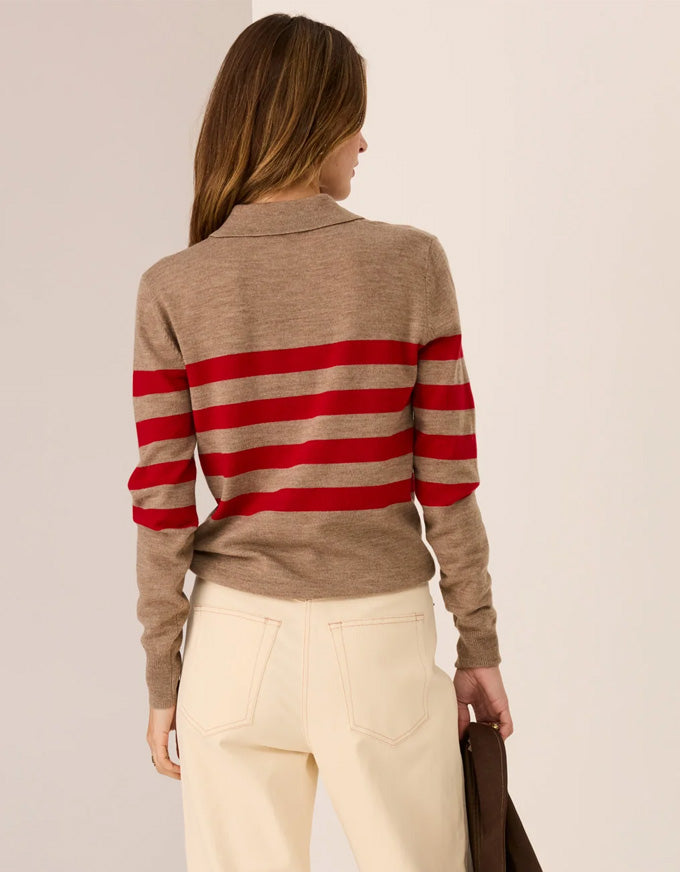 Meira Stripe Polo Knit Cedar/Red