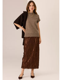 POL Astor turtleneck knit tee in cedar with short sleeves and soft knit texture