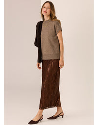 POL Astor turtleneck knit tee in cedar with short sleeves and soft knit texture