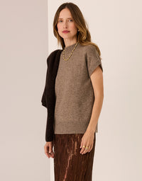 POL Astor turtleneck knit tee in cedar with short sleeves and soft knit texture