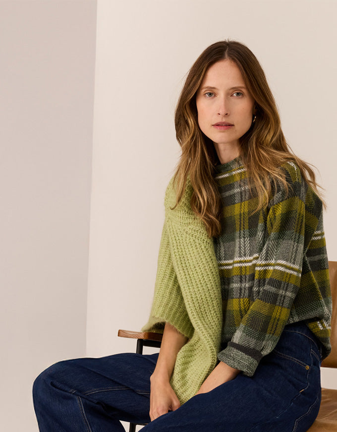 Quinn Check Knit - Green/Charcoal Multi