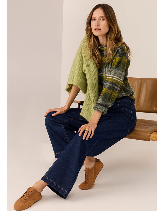 Quinn Check Knit - Green/Charcoal Multi