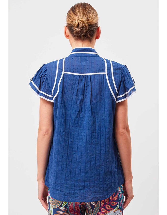 Panama Cotton Clipspot Binding Detail Flutter Sleeve Top