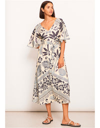 Paradise Bias Dress Palm Print