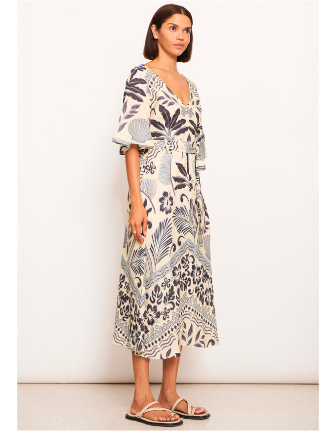 Paradise Bias Dress Palm Print