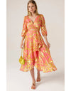 Peach Face Wrap Dress Peach Gold Flower