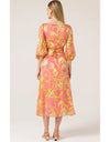 Peach Face Wrap Dress Peach Gold Flower