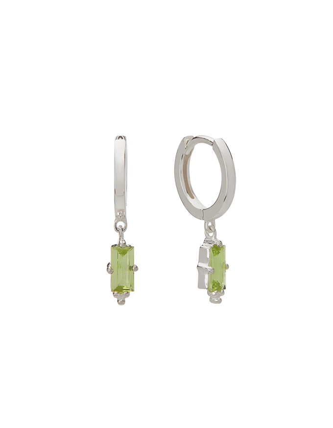 Huggies w Hanging Peridot Baguette - Silver