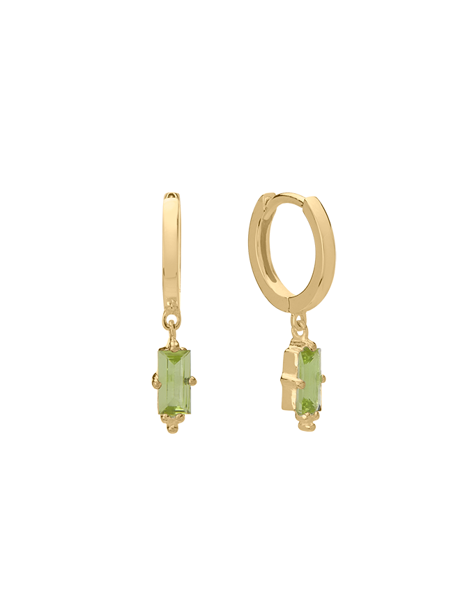 Huggies with Hanging Peridot Baguette 18KT YGP