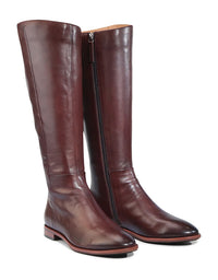 Pair of brown knee-high boots on a white background