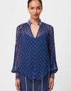 Phoenix Shirred Blouse Lapis Spot - Once Was