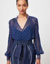 Phoenix Shirred Blouse Lapis Spot - Once Was