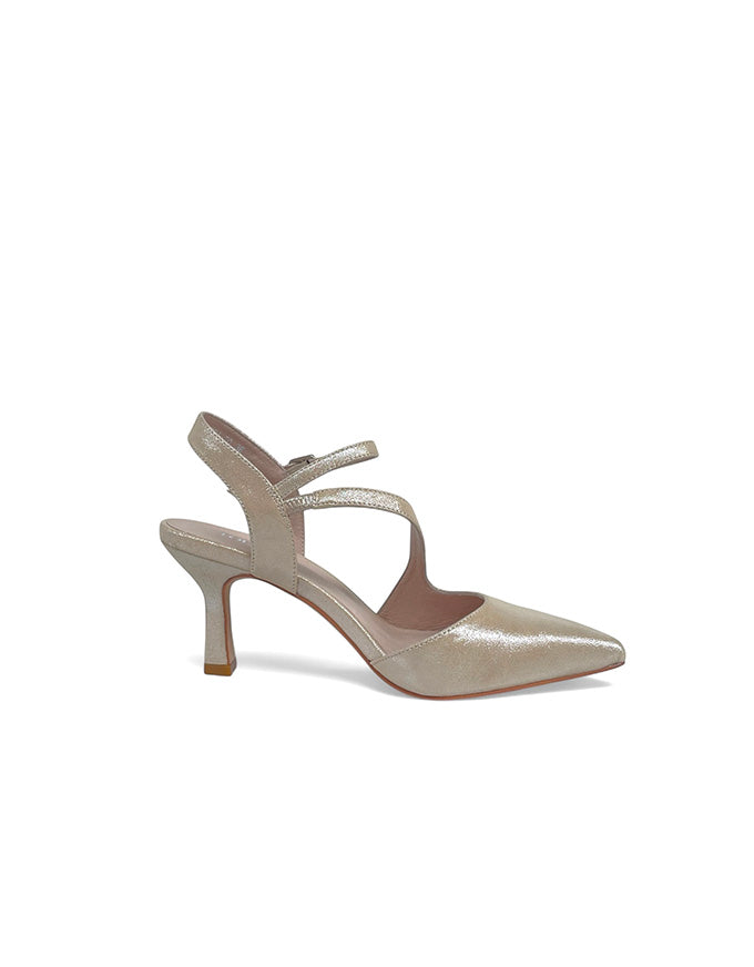 Lukka Leather Heels in Nude Shimmer