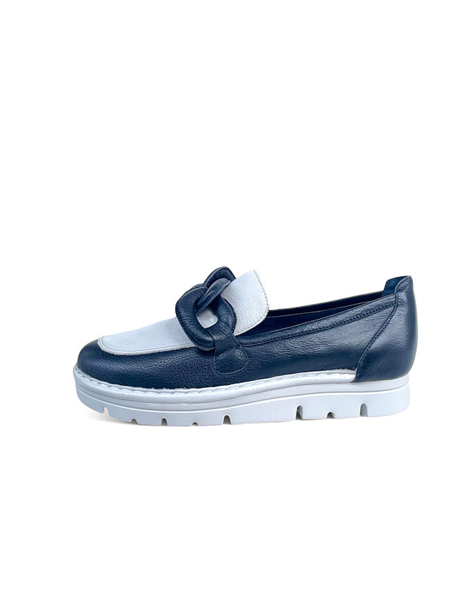 Erora Navy/White Leather Loafers