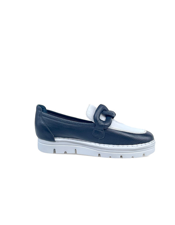 Erora Navy/White Leather Loafers