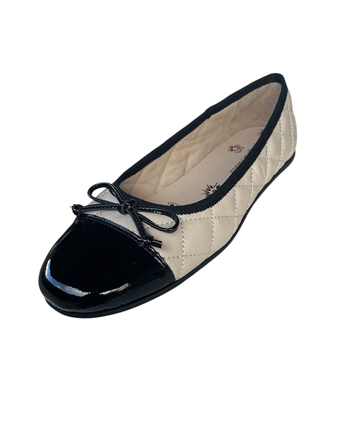 Bookie Flats Black Patent/Milk Leather