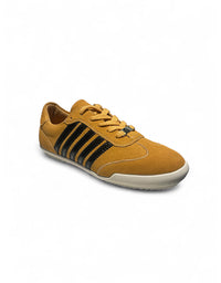 Yellow sneaker with black stripes