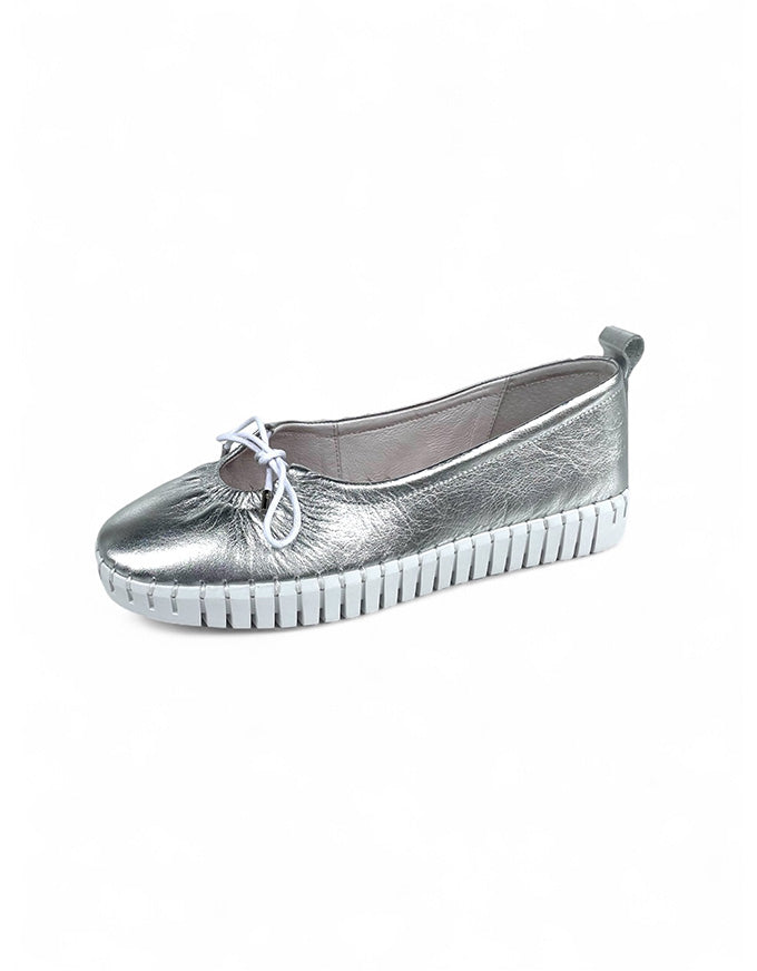 Halimas Flats Silver White Leather