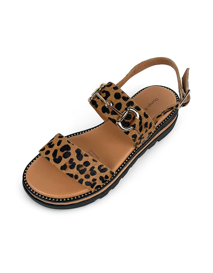 SABRI Leather Sandals Tan Leopard Pony