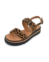 SABRI Leather Sandals Tan Leopard Pony
