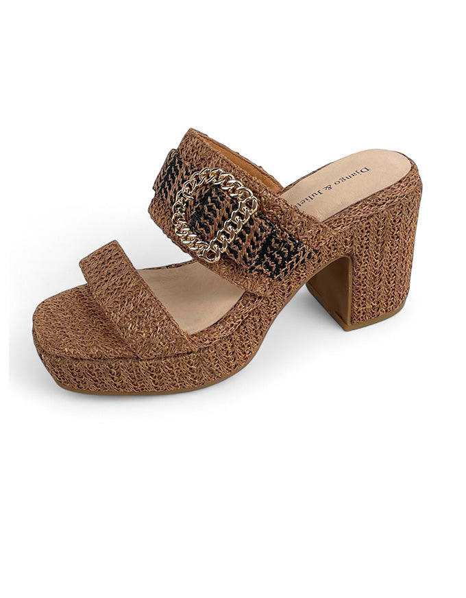 Klaire Platform Heels Raffia Tan/Black