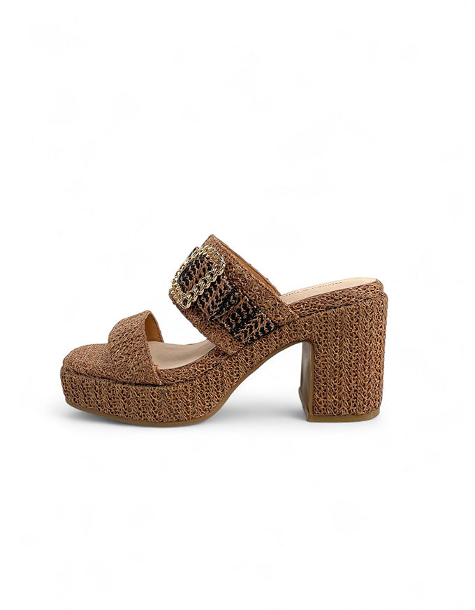 Klaire Platform Heels Raffia Tan/Black