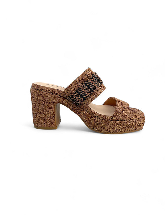 Klaire Platform Heels Raffia Tan/Black