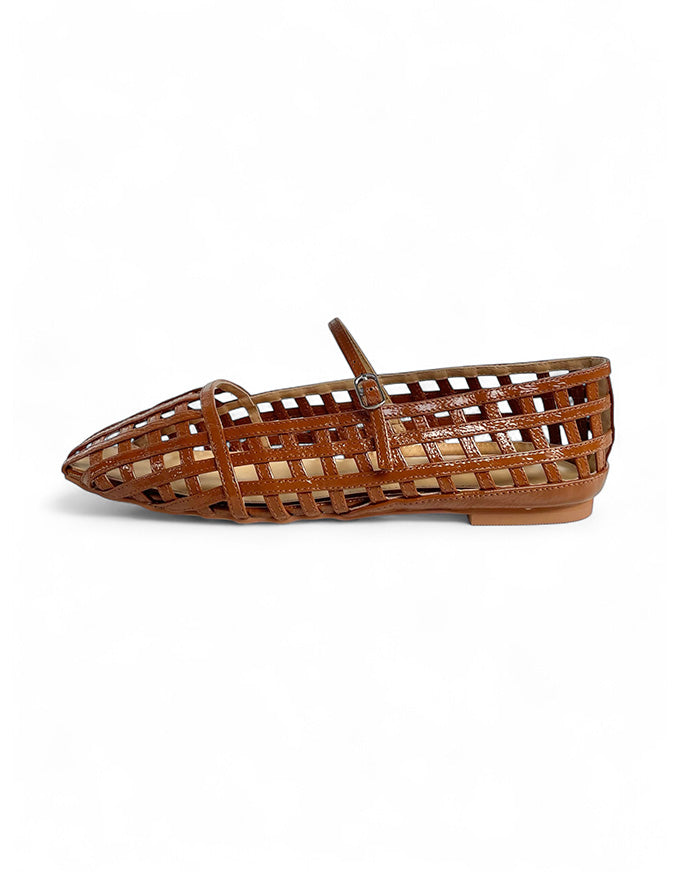Taints Flats Tan Crinkle Patent