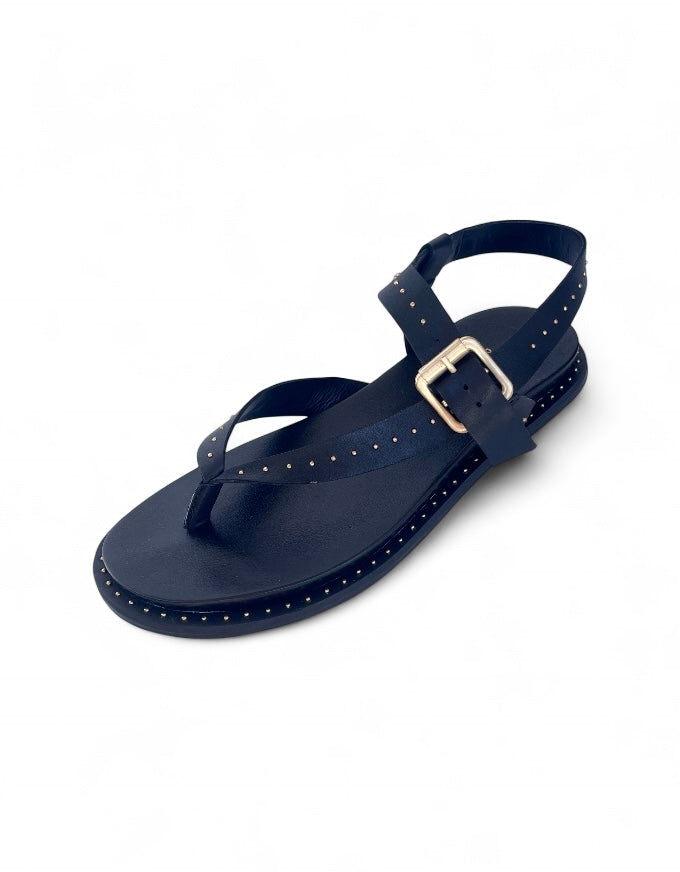 Vegetal Studded Sandals Black Leather