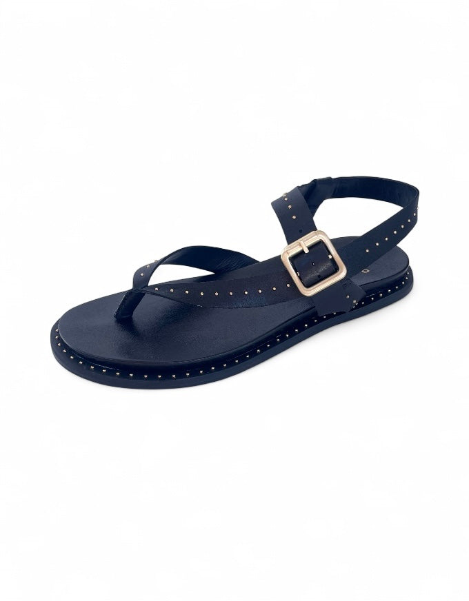 Vegetal Studded Sandals Black Leather