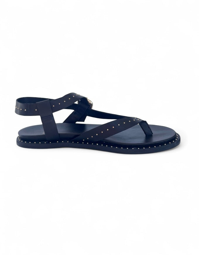 Vegetal Studded Sandals Black Leather