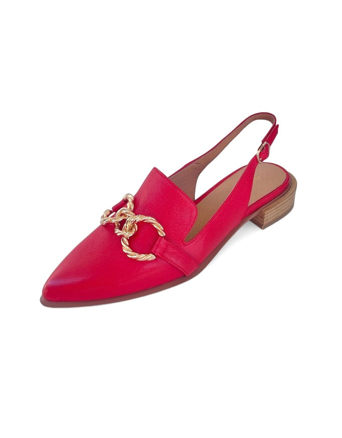 Elynn Pointed Red Leather Flats