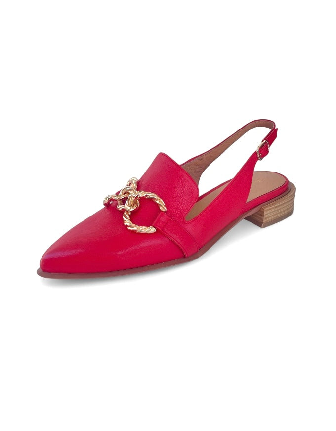 Elynn Pointed Red Leather Flats